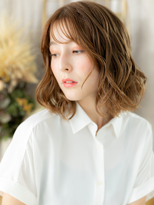 ゆるふわエアリーミディアム細めハイライト　くすみベージュ