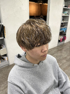 メンズニュアンスパーマ/ミルクティーベージュカラー/池袋