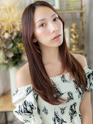 かきあげバング艶感ストレートセンターパート　姫カットレイヤー