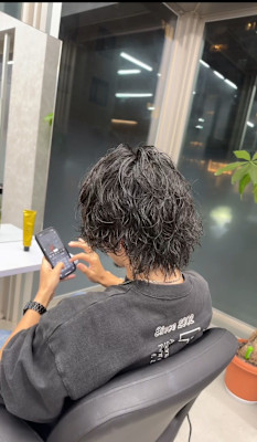 メンズボブ×波巻きパーマ