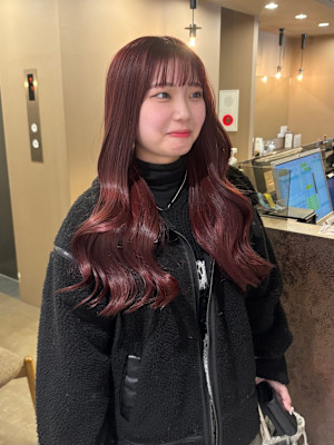 ワインレッドカラー/暖色カラー/ブリーチなしダブルカラー