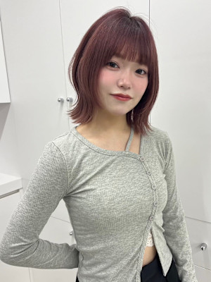 韓国風/ボブウルフ/顔周りカット/くびれヘア/透明感カラー