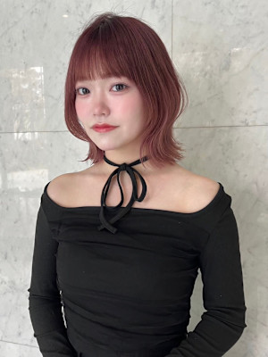 ボブウルフ/顔周りカット/くびれヘア/透明感カラー