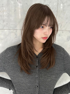 韓国風/セミロング/顔周りカット/レイヤーカット透明感カラー