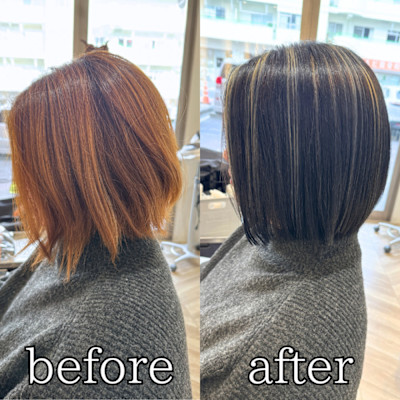 コントラストハイライトで華やか上品な髪色に