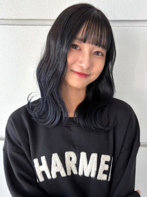 髪質改善カラー ブルーブラック デザインカラー 韓国ヘア