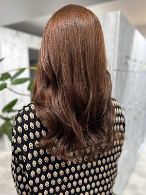 カカオブラウン　グレージュカラー　ツヤ髪ロング　髪質改善