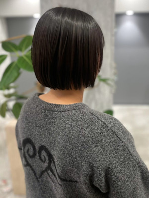 艶髪ボブ　丸みショートボブ　髪質改善　ダークグレージュ