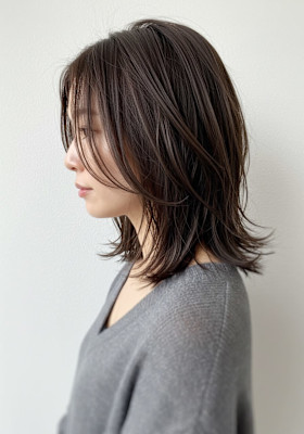 30代40代50代外ハネミディアムレイヤー髪質改善白髪染め