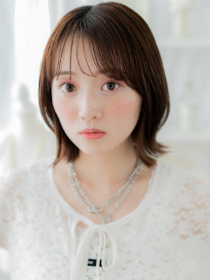 透けバングツヤ髪アースカラーくびレイヤー　マロンベージュ