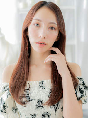 かきあげバング艶感ストレートセンターパート　韓国風巻き