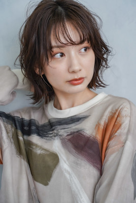 30代・40代/外はねボブ/ナチュラルブラウン