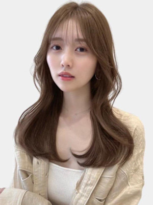 シースルーバング　くびれヘア　韓国ヘア　ナチュラルブラウン