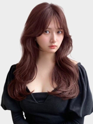ピンクブラウン　くびれヘア　韓国ヘア　ナチュラルブラウン