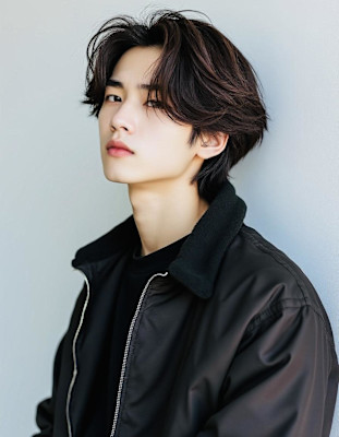 カジュアル　ミディアム　韓国　センターパート