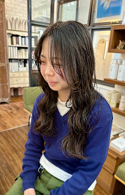 ロングレイヤー×コテ巻き風パーマ