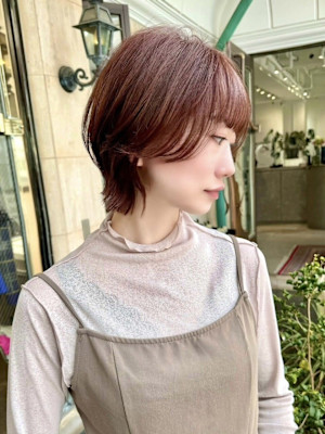 大人マッシュショートウルフカットメルティカラーピンクブラウン
