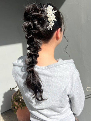 編み下ろし　ポニーテール　結婚式　お呼ばれ　アップスタイル