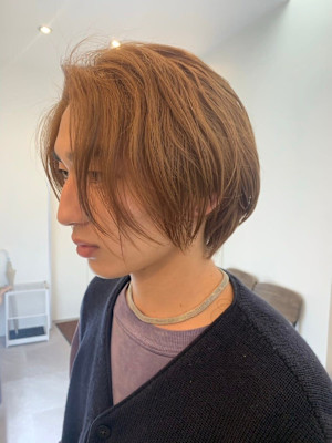 メンズダークアッシュマッシュセンターパートニュアンスパーマ