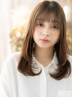 アースカラーワンカールストレートレイヤー　姫カットレイヤー