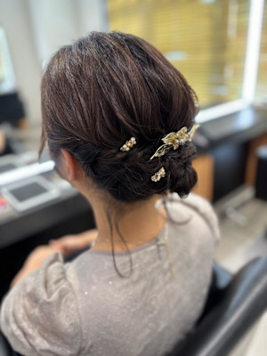 結婚式ヘアセット/緩めシニヨン/ボブアレンジ