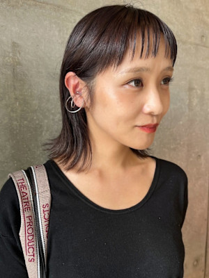 チョコブラウン　ブリーチなし　オイルカラー　オン眉　レイヤー