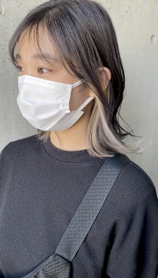 インナーカラーで波巻きボブ