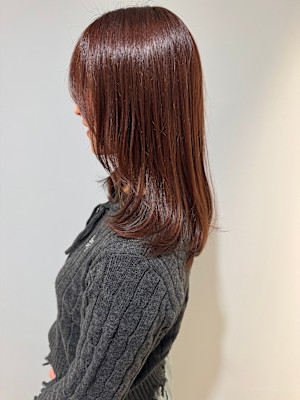 艶感セミロングピンクブラウンのざっくりレイヤー