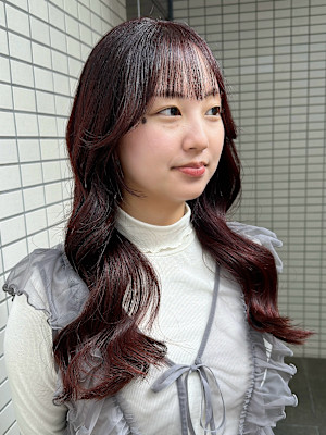 レイヤーカット/小顔カット/顔まわりカット/カシスピンク