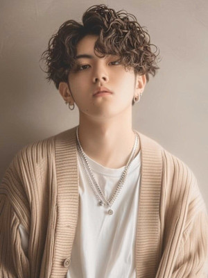 センターパート　ベージュカラー