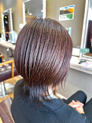 ミディアムストレート外ハネボブ大人ショート切っぱなしボブ