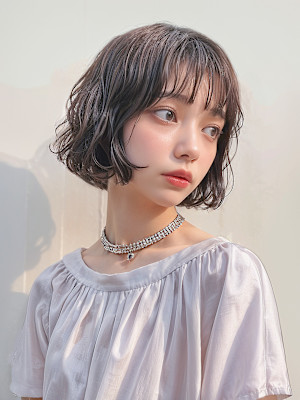 イメチェン/ホワイトブロンド/外ハネボブ/美髪/岡本