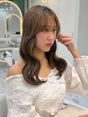 2wayバング　オリーブベージュ　ウェーブヘア