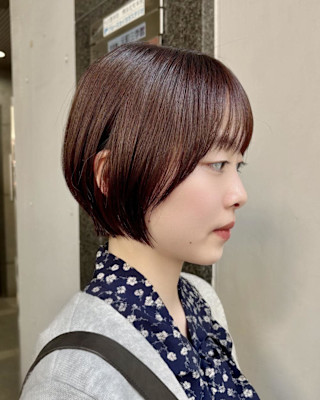 ショートボブ×丸み×前髪あり×透明感カラー×横浜