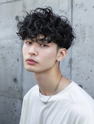 波巻きパーマ ツーブロック