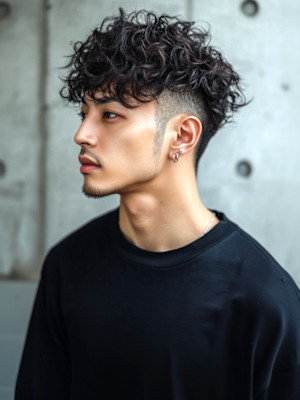 ツイストスパイラルパーマ ツーブロック フェード 20代