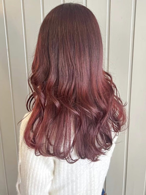 桜ピンク ダブルカラー ハイトーン 巻き髪ロング