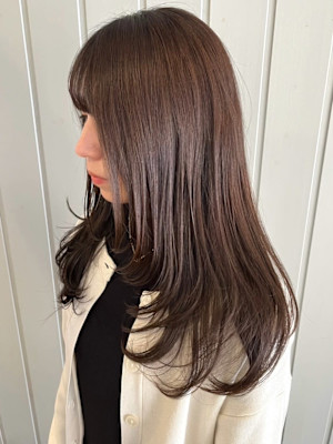 マロンブラウン 赤み消しカラー 透明感 ロングレイヤー