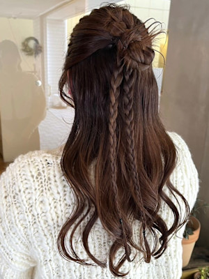 ヘアセット ハーフアップ 三つ編み カチモリ風 お呼ばれ