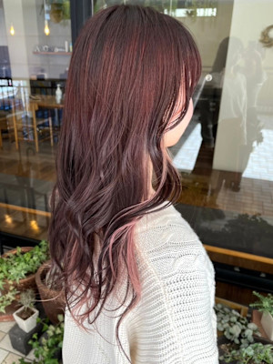 インナーカラー ピンクカラー ダブルカラー ゆる巻き