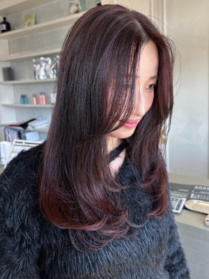 髪質改善　ピンクラベンダー デザインカラー 艶髪カラー