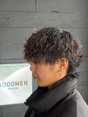 メンズウルフカットツーブロック波巻きツイストスパイラルパーマ