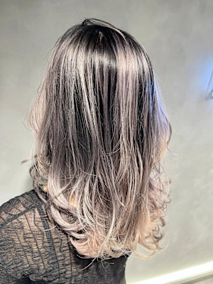 コントラストバレイヤージュ/シルバー/ベージュ