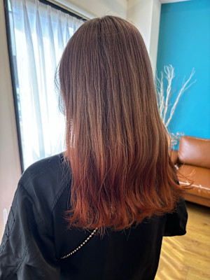 ベージュ×オレンジ×グラデーション×ロング