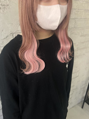 ブリーチなしイヤリングカラーピンクエクステ池袋