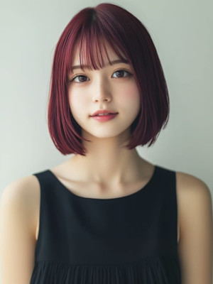 髪質改善カラー レッドカラー ミニボブ 暖色系 ダブルカラー