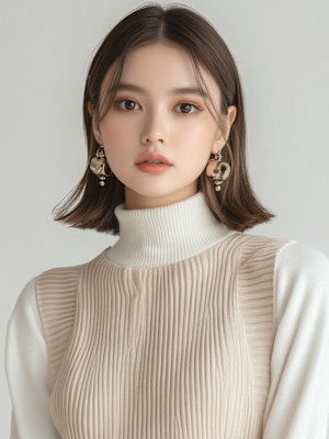 髪質改善カラー 外ハネボブ センターパート グレージュ 韓国