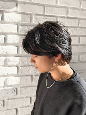 毛流れセンターパート/メンズウルフ/ニュアンスパーマ/池袋