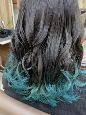 裾カラー/グラデーション　ターコイズグリーン