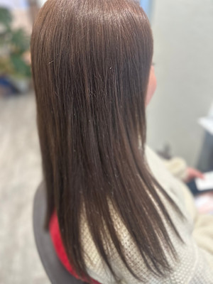 　髪質改善カラー　ロングレイヤーカット　カーキベージュカラー